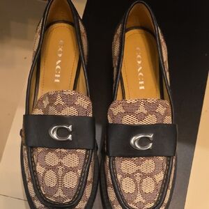 Coach Signature Canvas Loafers with Black Leather Trim